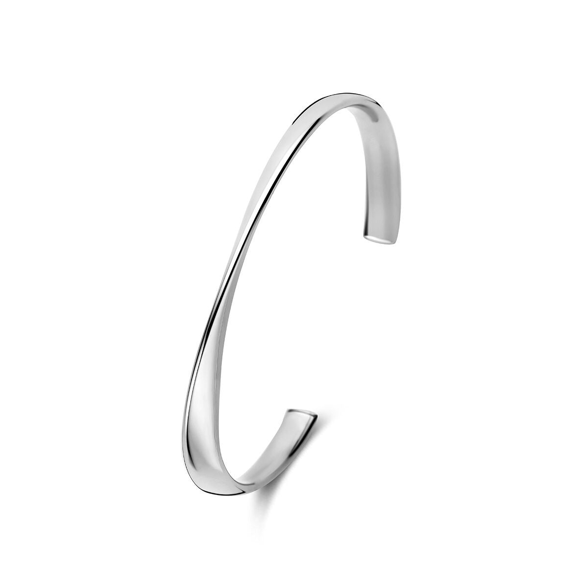 Gerhodineerde 925 zilveren spangarmband met een strakke, moderne vormgeving en een glanzende afwerking.