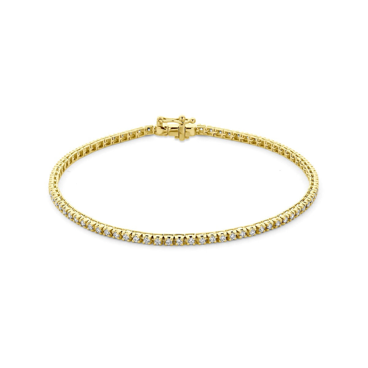 Verguld 925 zilveren tennis armband met lab grown diamanten in een strakke rij.