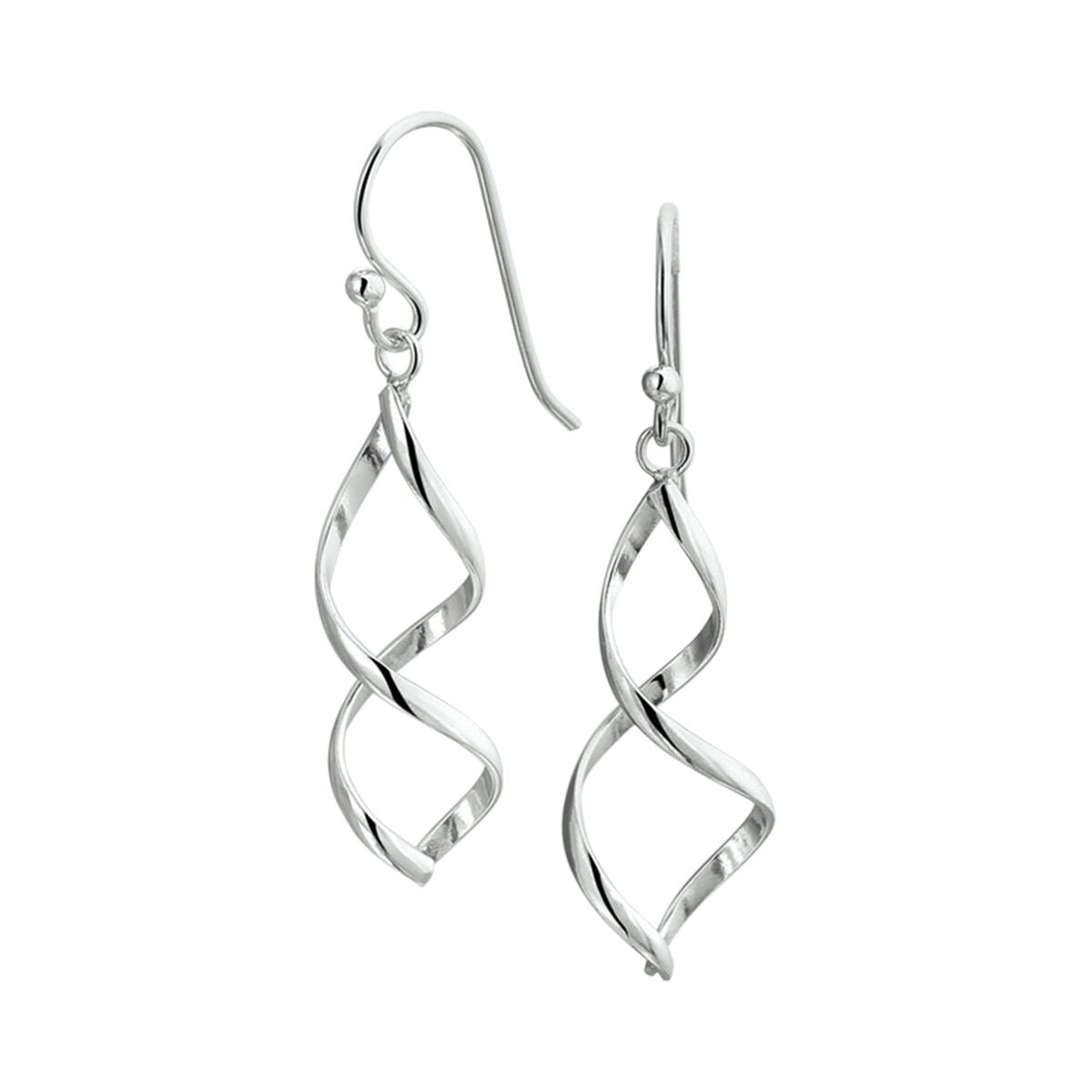 Zilveren gerhodineerde oorhangers met een spiraalvorm, 40 mm lang.