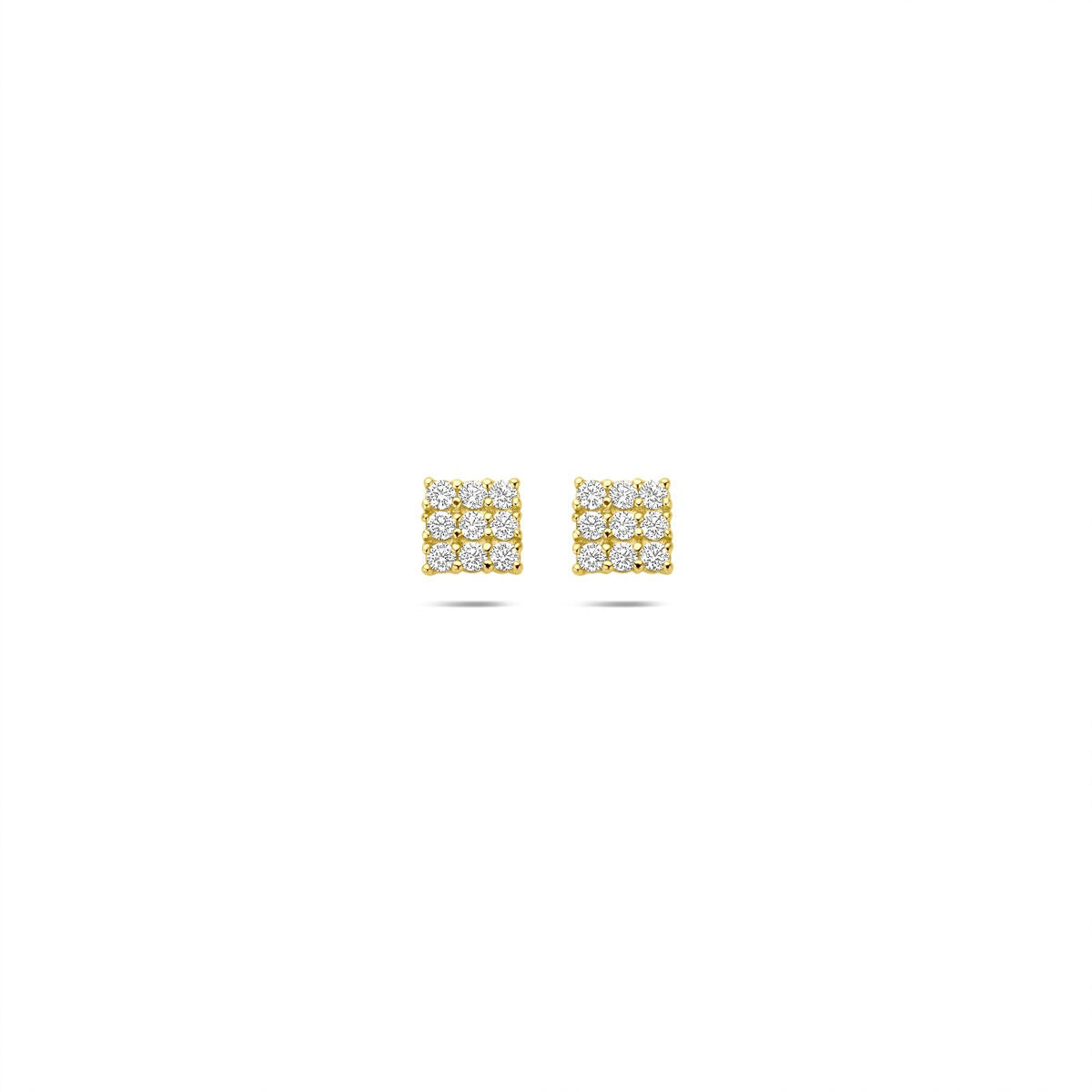 Gouden oorknoppen met vierkante pavé zirkonia in een 14k afwerking.