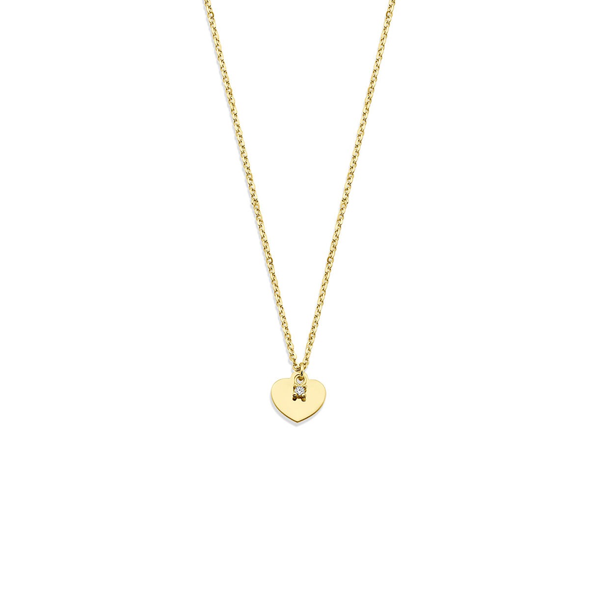 Vergulde ketting met een hartvormige hanger en een steentje, gemaakt van 925 zilver.
