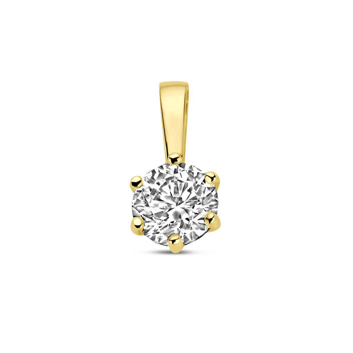 Gouden hanger van 9k geelgoud met een solitaire zirkonia in een 6-poots chaton.