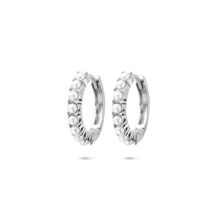 Gerhodineerd zilveren klapoorringen met parels – 15 x 3 mm
