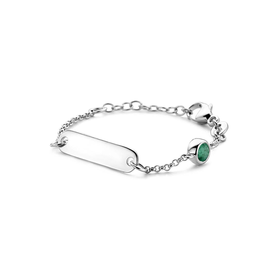 Gerhodineerde 925 zilveren kinder graveerarmband met smaragd