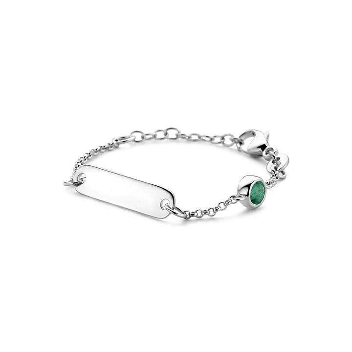 Gerhodineerde 925 zilveren kinder graveerarmband met smaragd