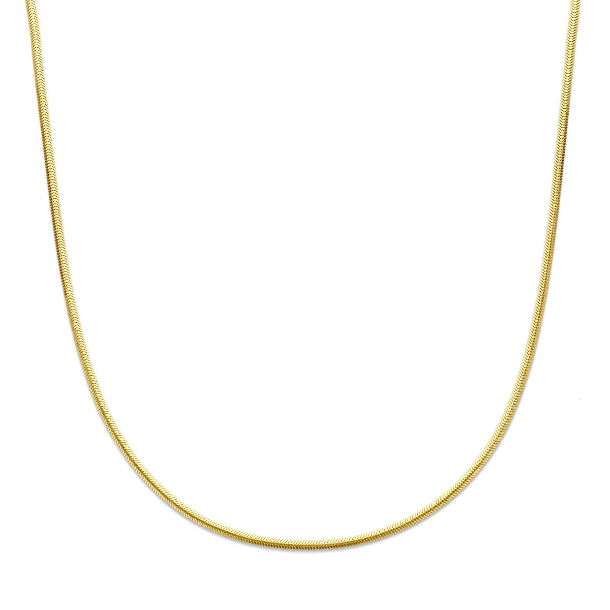 14k geelgouden collier met platte bolschakels, gladde afwerking en een subtiele glans.