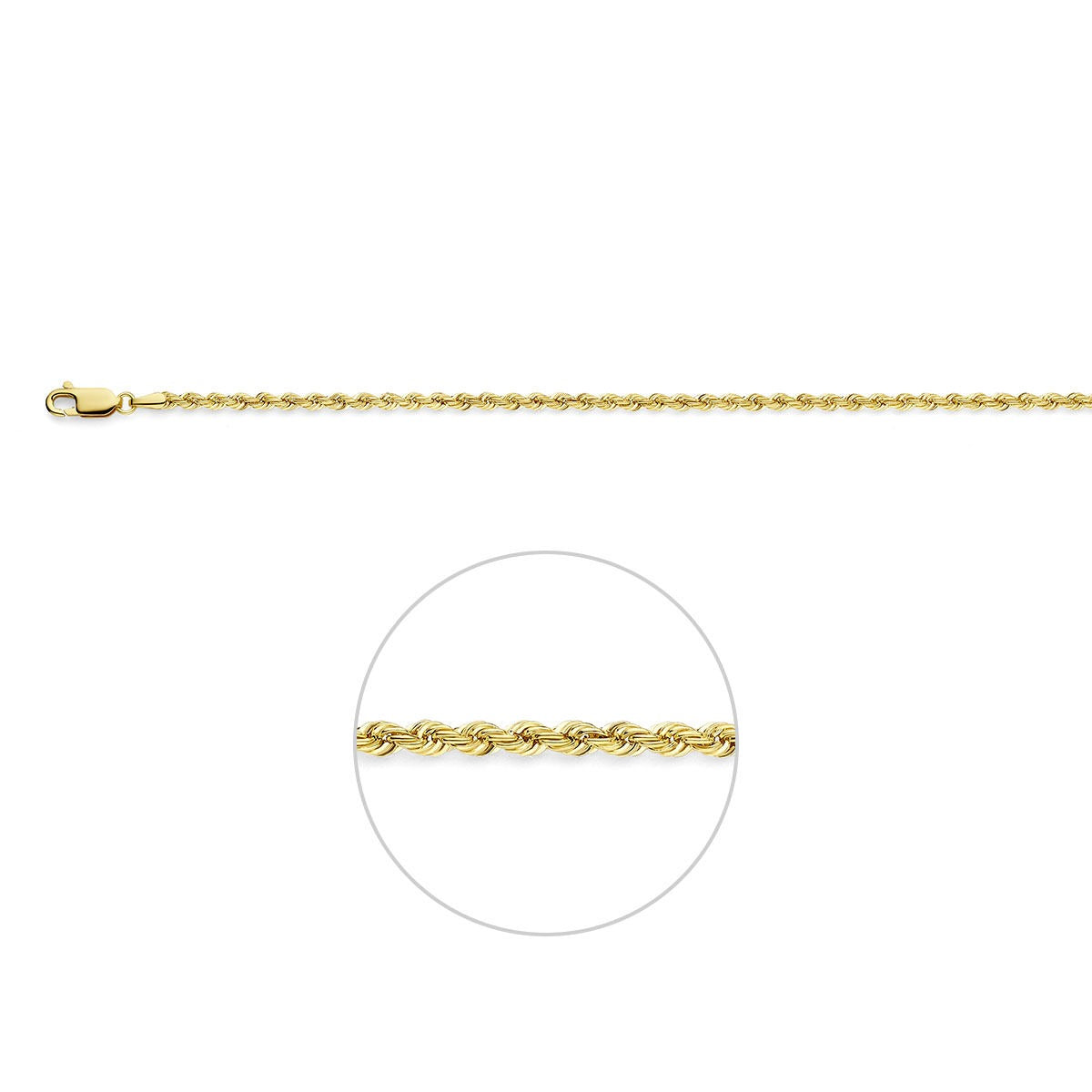14k gouden enkelbandje met koord schakels en een karabijnsluiting.