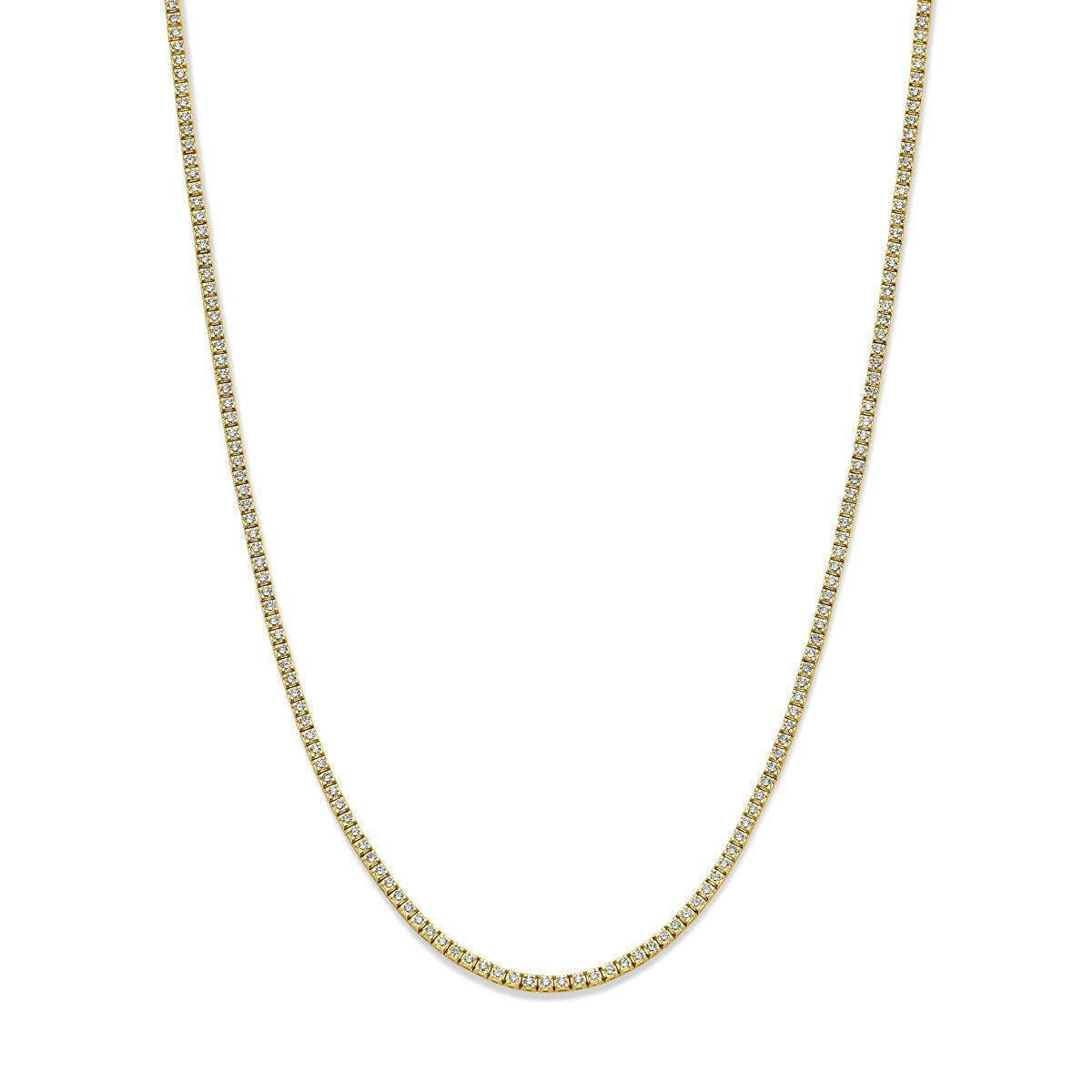 14k geelgouden tenniscollier met een fijne schakel en lab grown diamanten van 5.00ct.