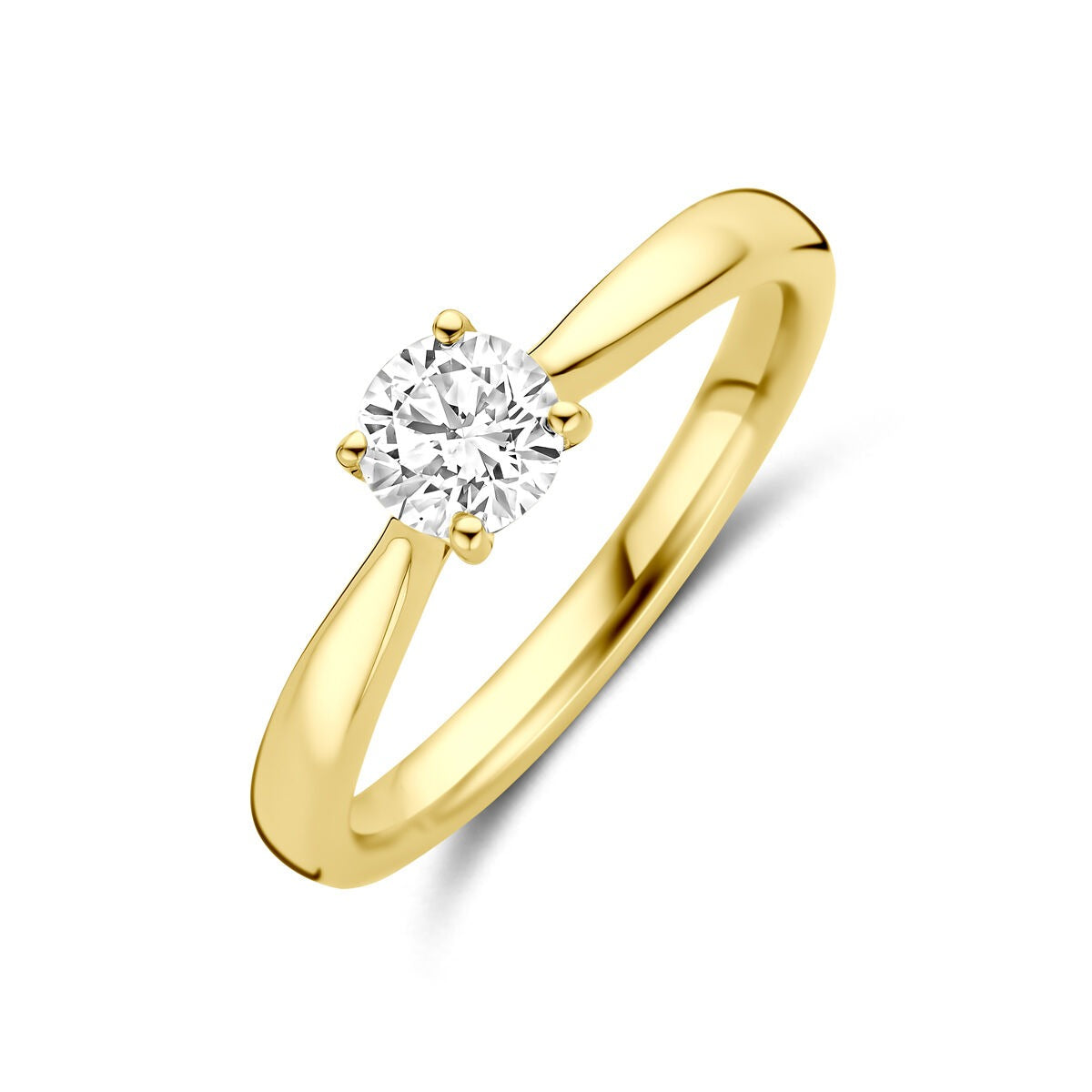 Geelgouden ring met een ronde 0.50ct lab grown diamant in een klassieke zetting.