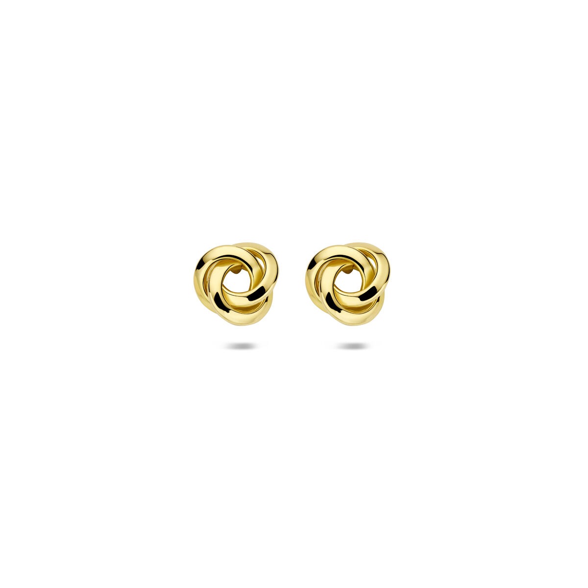 Gouden oorknoppen met knoopdesign, vervaardigd uit 14k goud.