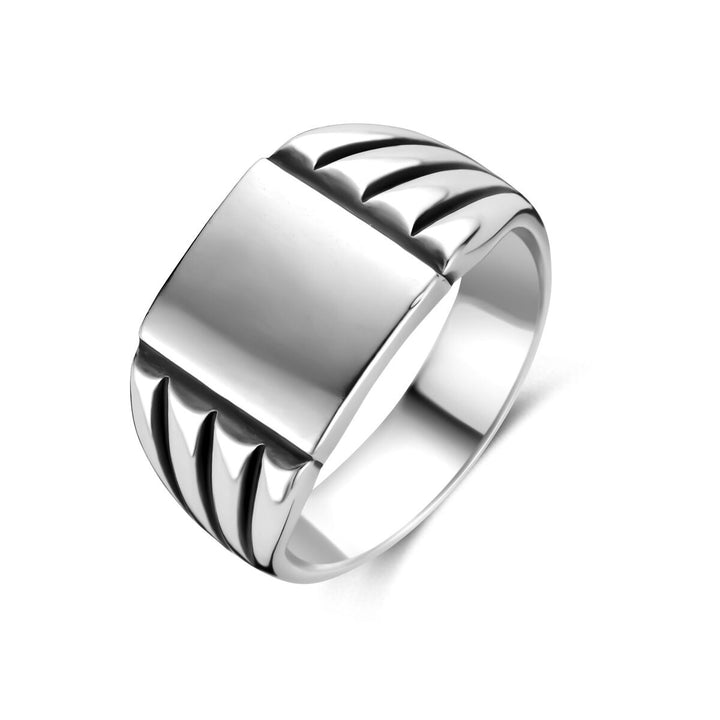 Zilveren heren graveerring geoxideerd – 13x11,5mm