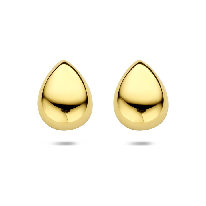 Verguld zilveren oorknoppen druppel – vloeiende vorm in gouden glans