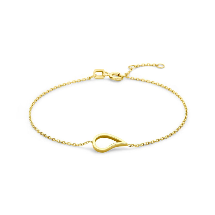 14k Geelgouden armband met druppelvormige hanger – fijne anker schakel