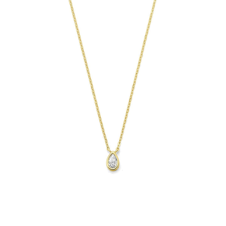 9k Geelgouden dames ketting met peervormige zirkonia