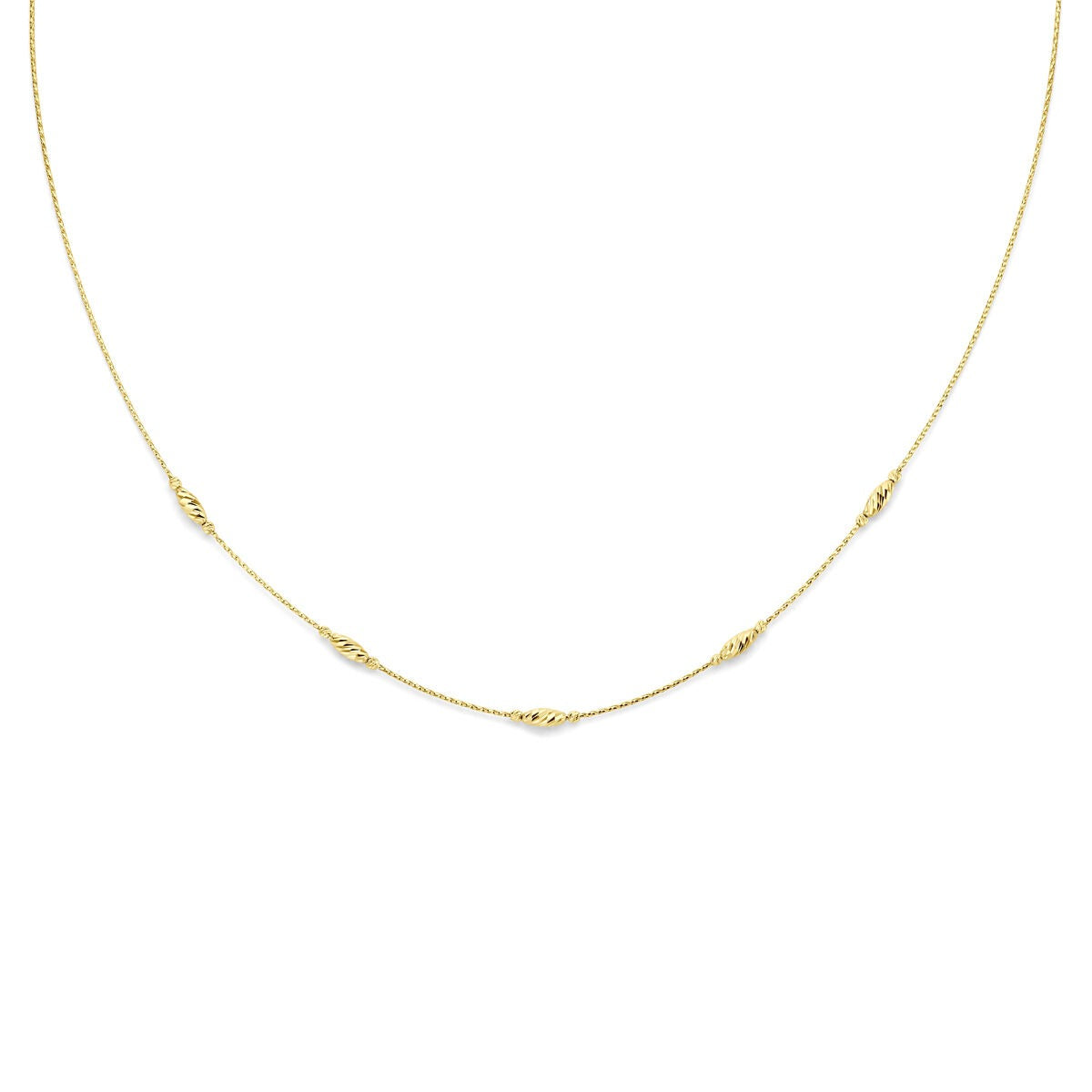 Gouden collier van 14k met een fijne schakel en subtiele details.