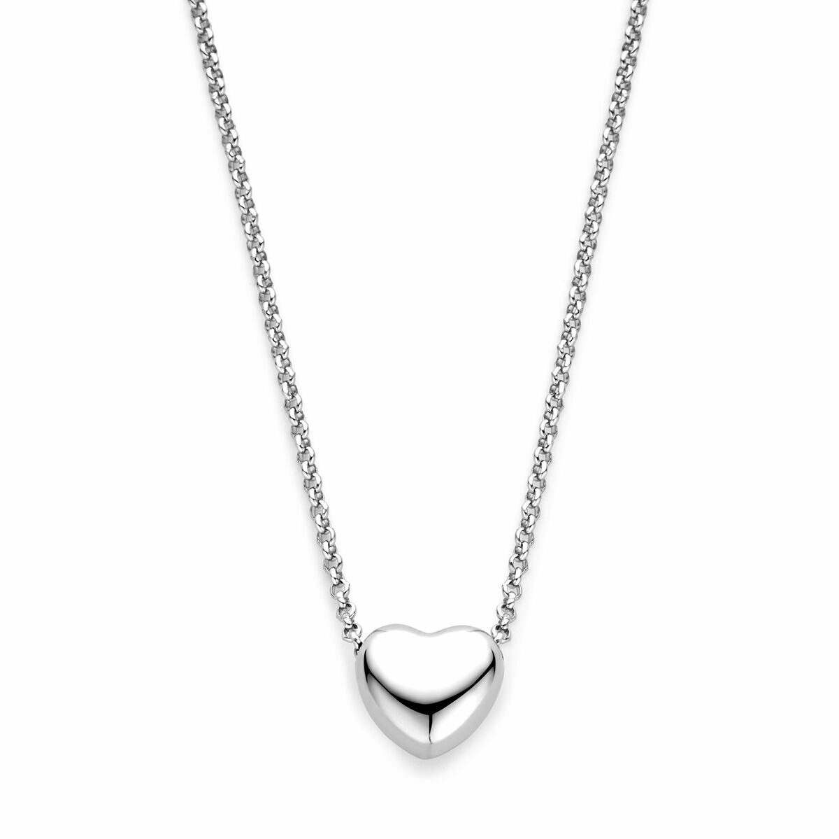 Zilveren gerhodineerde ketting met een hartvormige hanger, verstelbaar van 40 tot 45 cm.