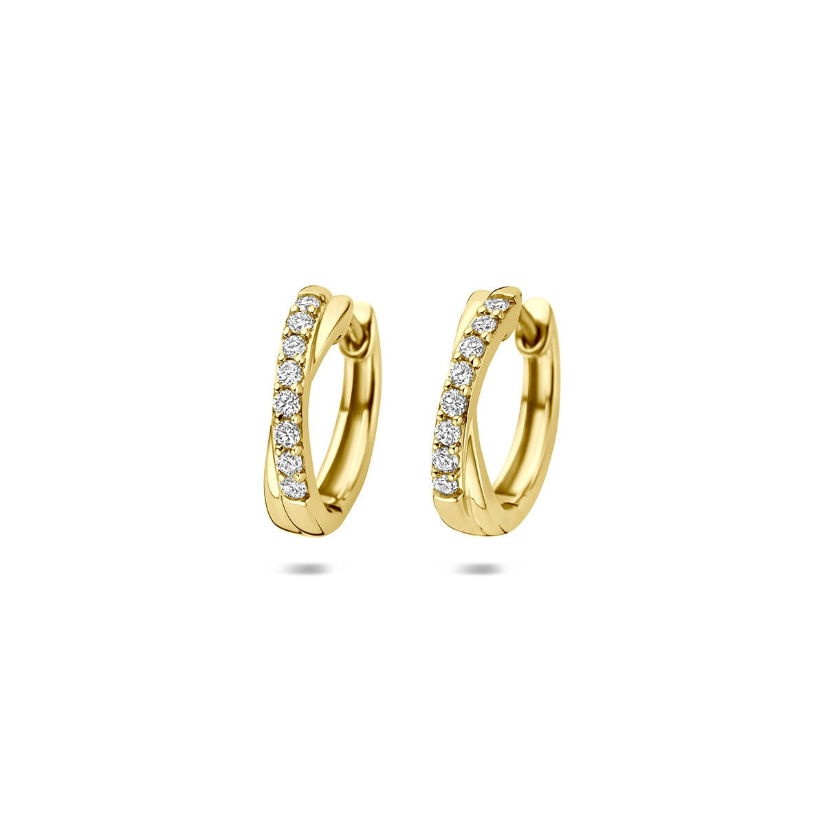 Geelgouden klapoorringen met een rij lab grown diamanten van 0,20 ct.