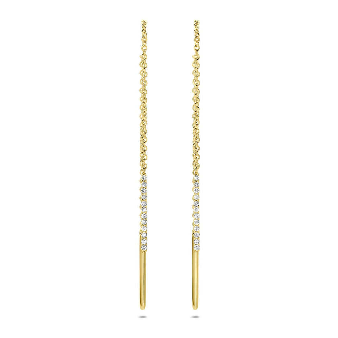 14k Geelgouden doortrekoorbellen met diamant