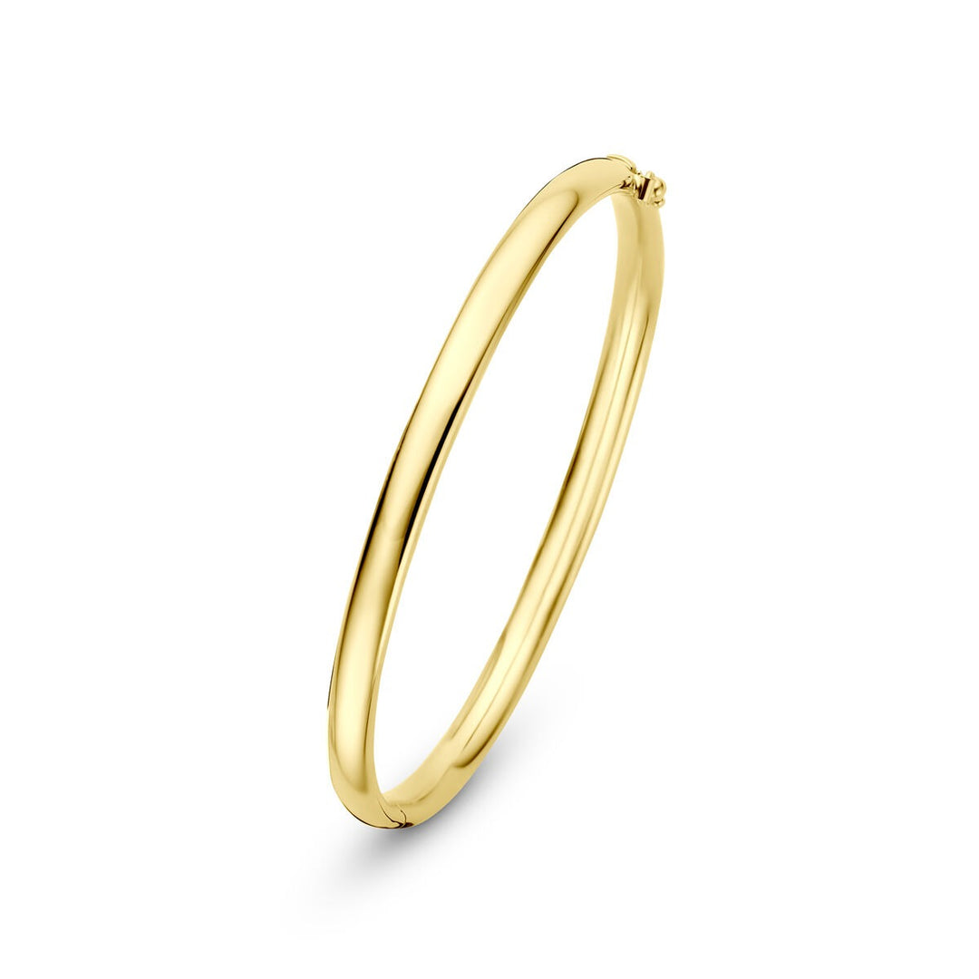 9k Geelgouden bangle armband met ovale buis en zilveren kern