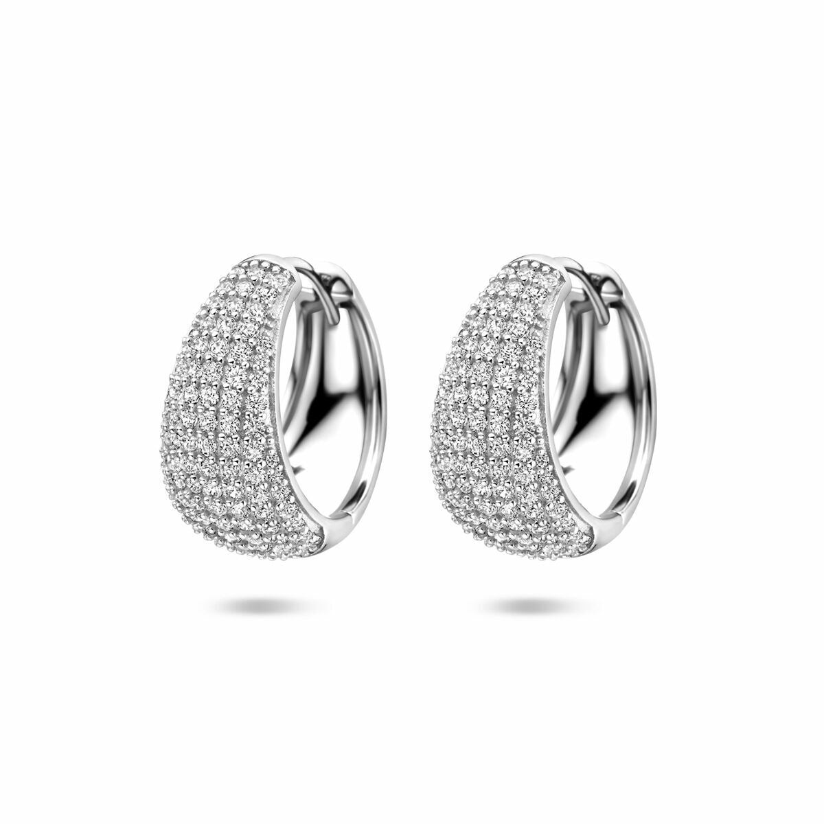 Zilveren oorringen van gerhodineerd 925 zilver met een glanzende afwerking en zirkonia-steentjes, 18 mm.