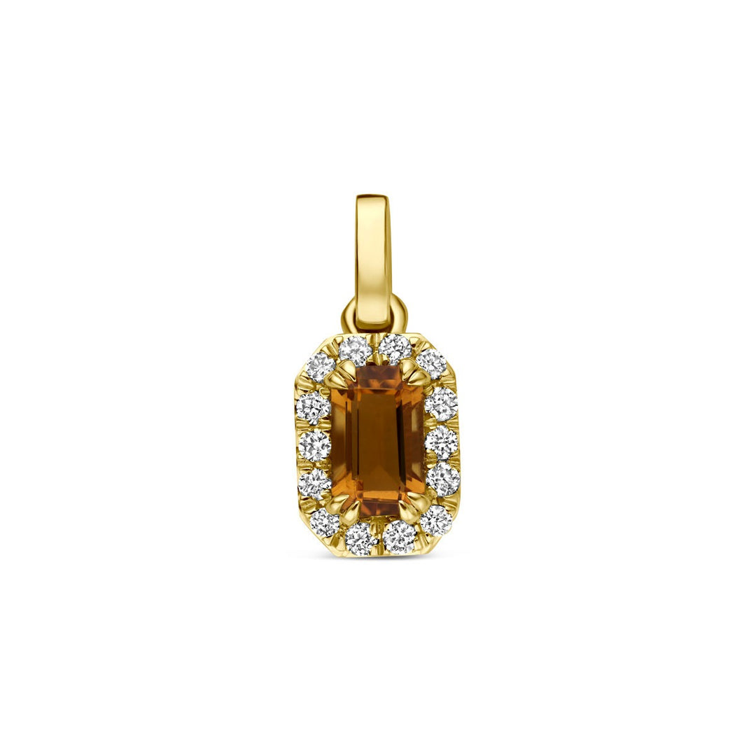 14k Geelgouden hanger met citrien en lab grown diamant