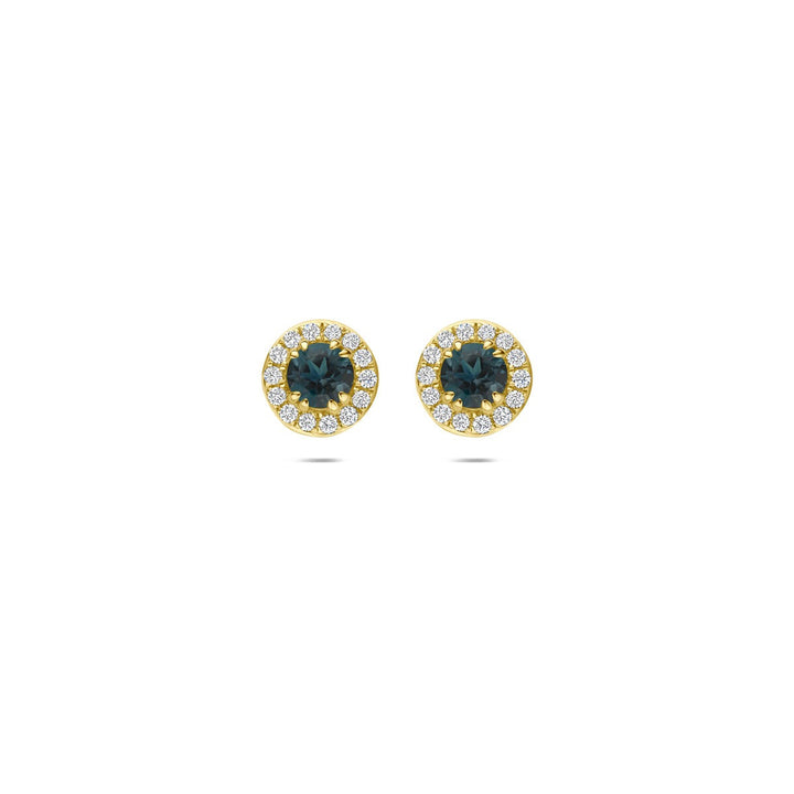 14k Geelgouden oorknoppen met London blue topaas en lab grown diamant