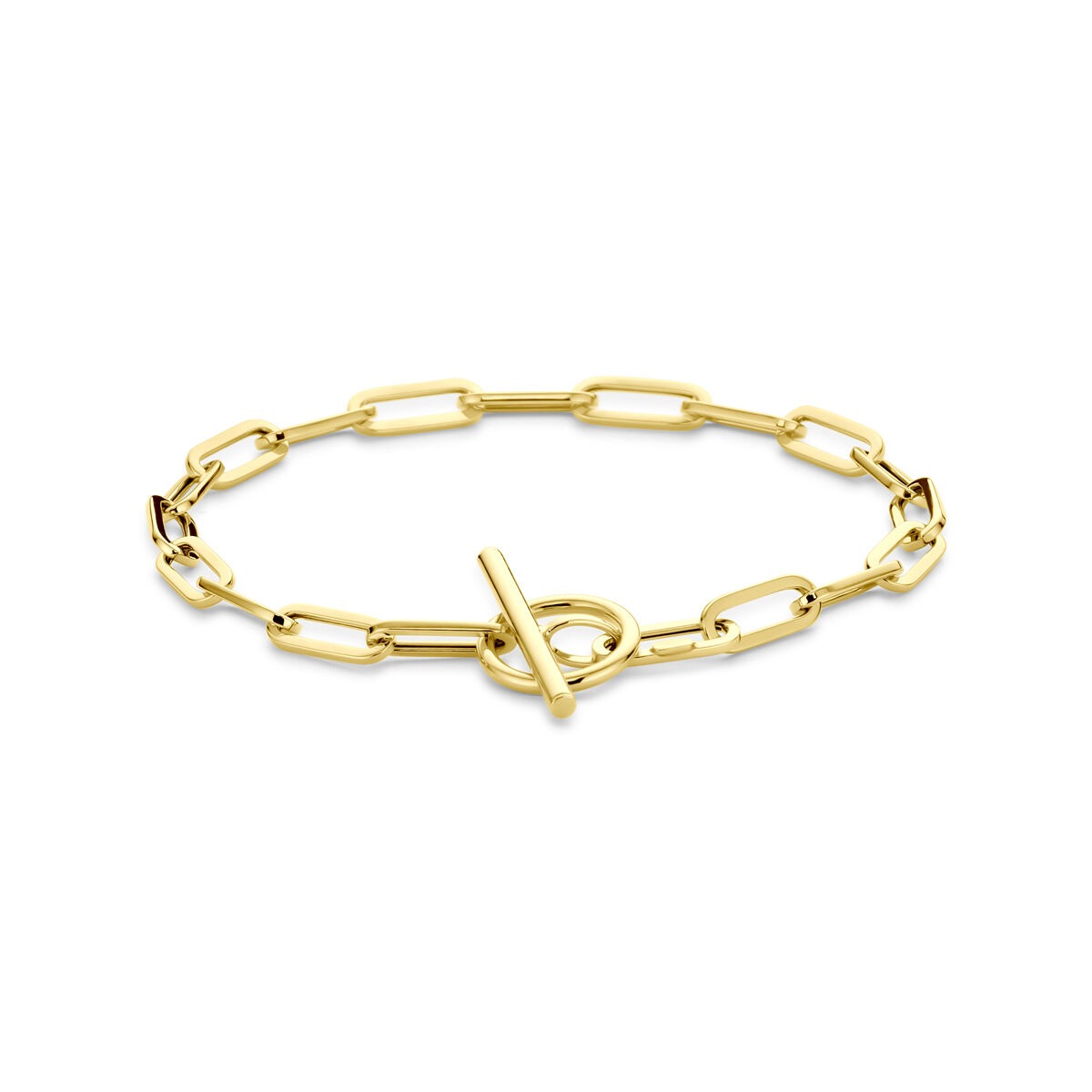 Geelgouden dames armband met anker schakels en een kapittelslot.
