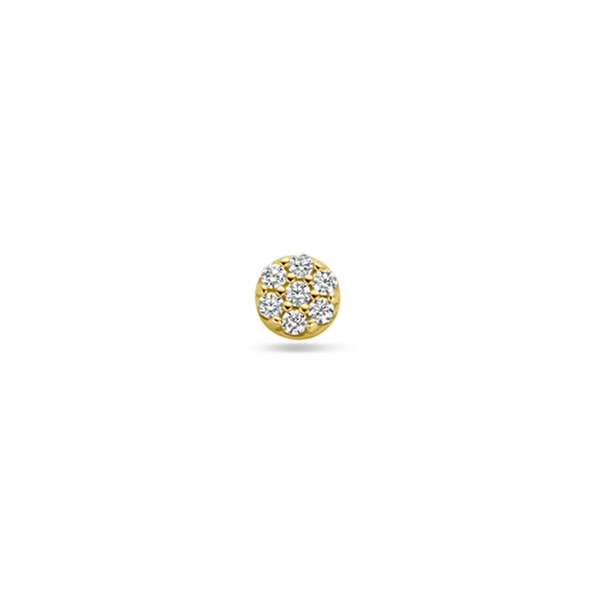 Geelgouden flat back piercing met pavé zirkonia, diameter 3,5 mm.