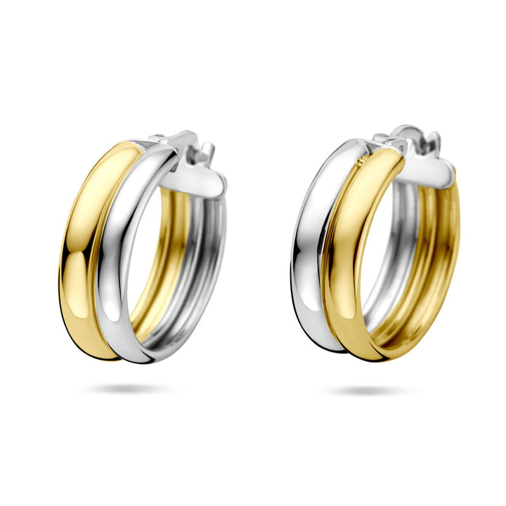 Bicolor zilveren oorringen – verguld en gerhodineerd 925 zilver, 18x6 mm