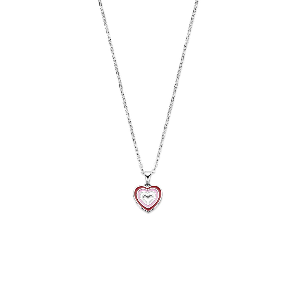 Zilveren kinderketting van gerhodineerd 925 zilver met een hartje in het midden, lengte 36 + 3 cm.