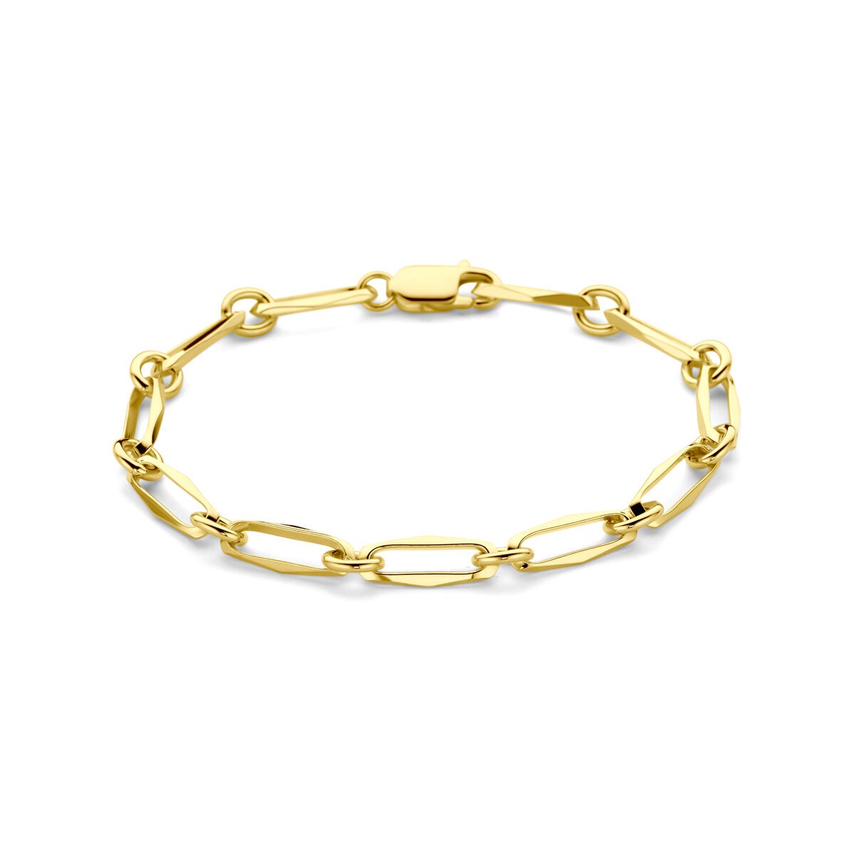Geelgouden armband van 14k met een breedte van 5,5 mm en een gesloten schakelsysteem.