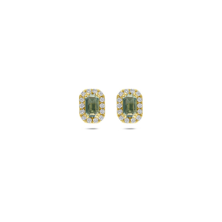 14k Geelgouden oorknoppen met groene amethist en lab grown diamant