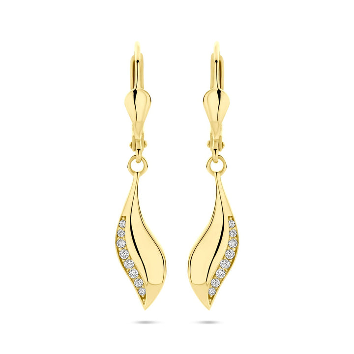 14k Geelgouden oorhangers met zirkonia – 32 mm hoog