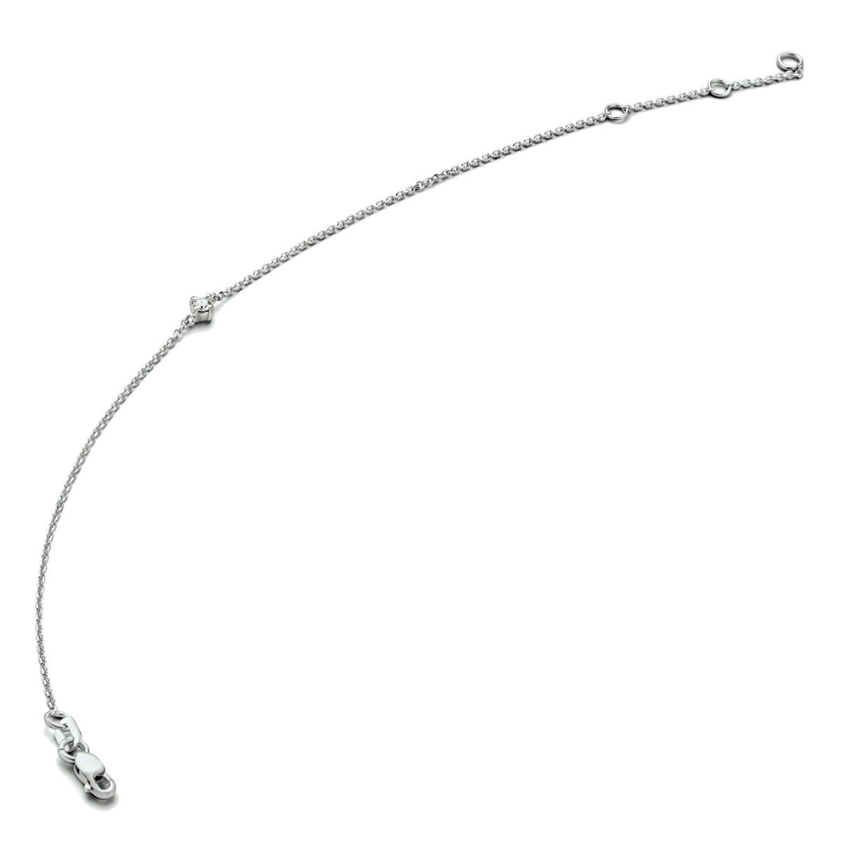 Witgouden armband met een glinsterende diamant van 0,10 ct en een delicate schakelstructuur.