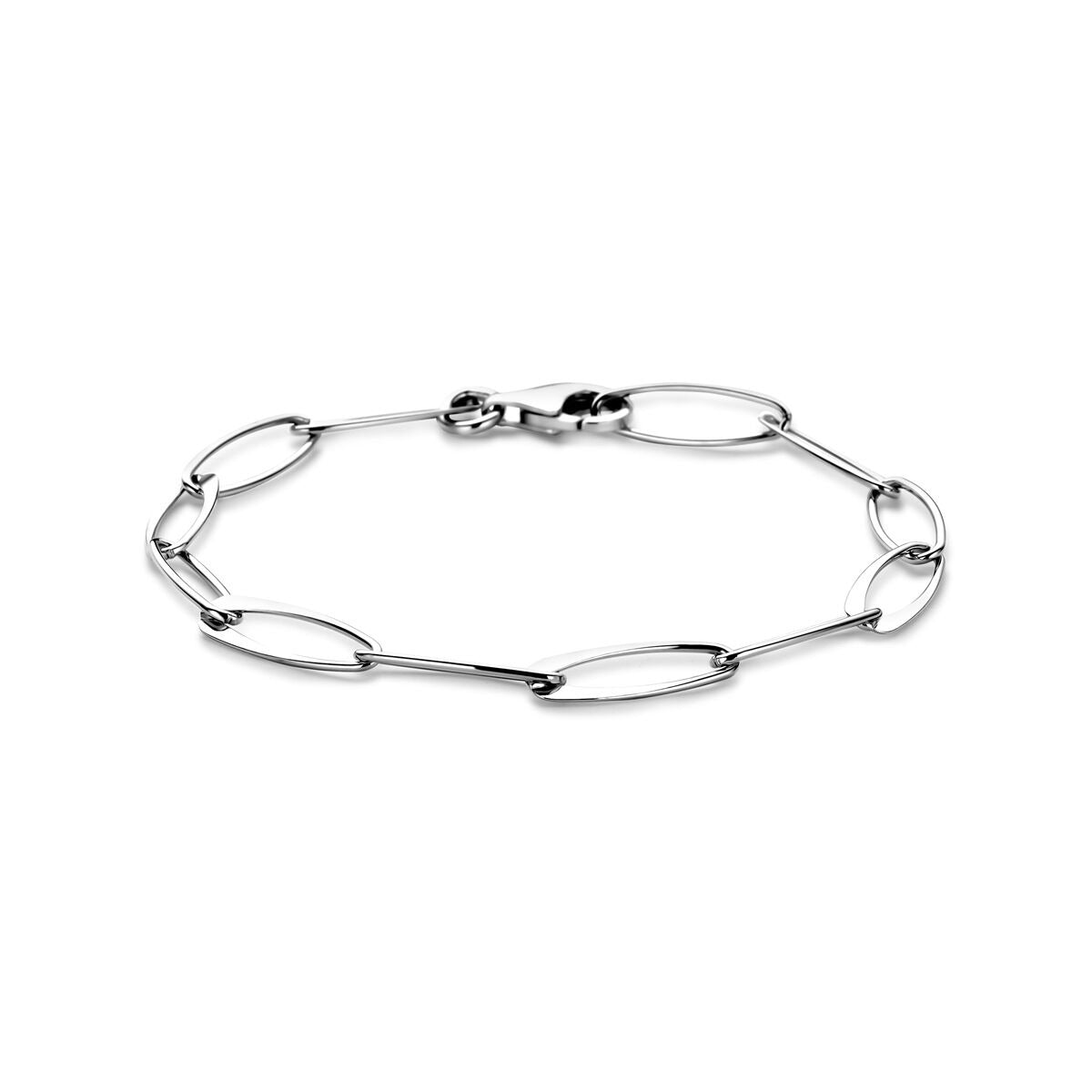 Zilveren dames armband met gerhodineerde anker schakels van 6 mm, lengte 19 cm.