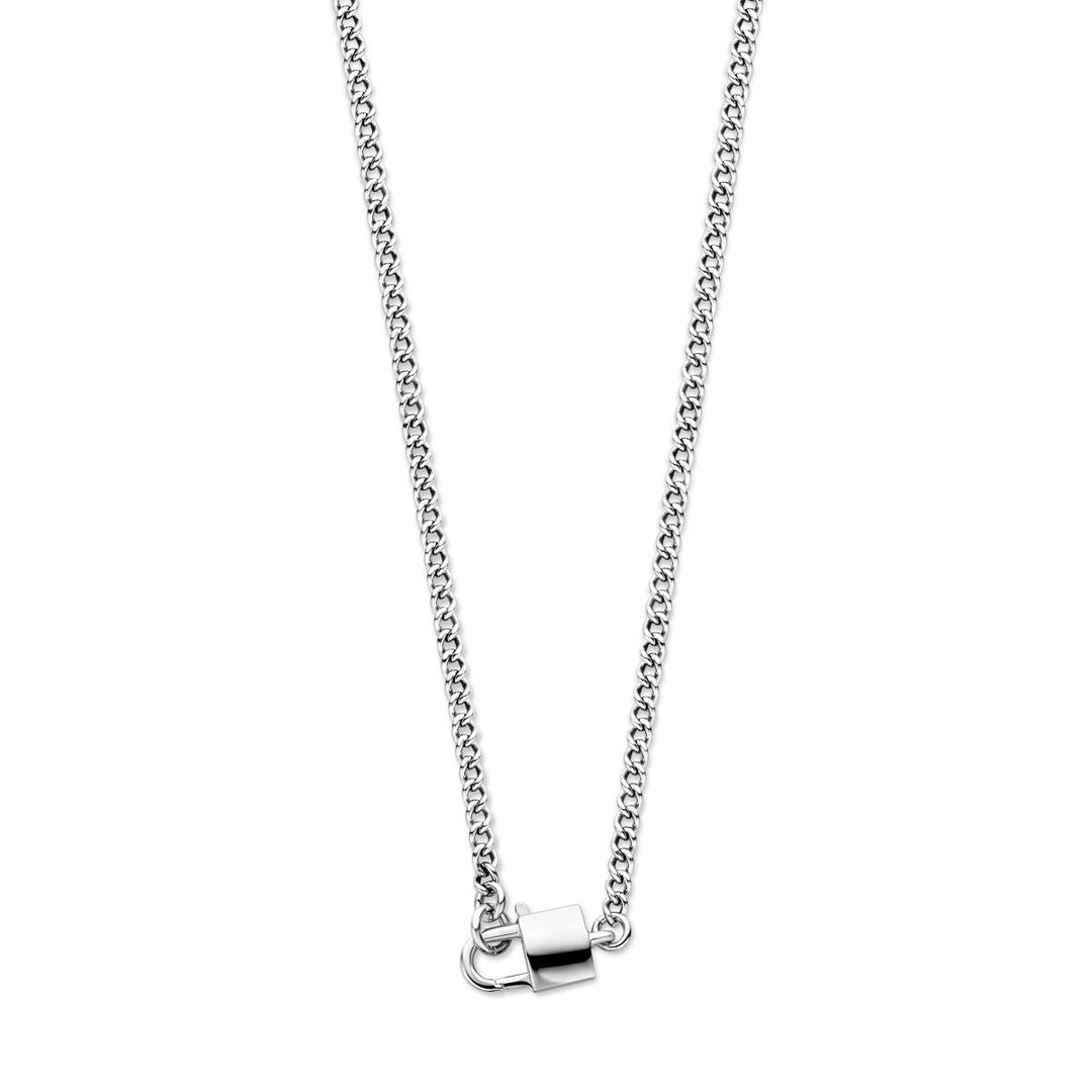 Zilveren dames ketting – gerhodineerd collier met slot hanger