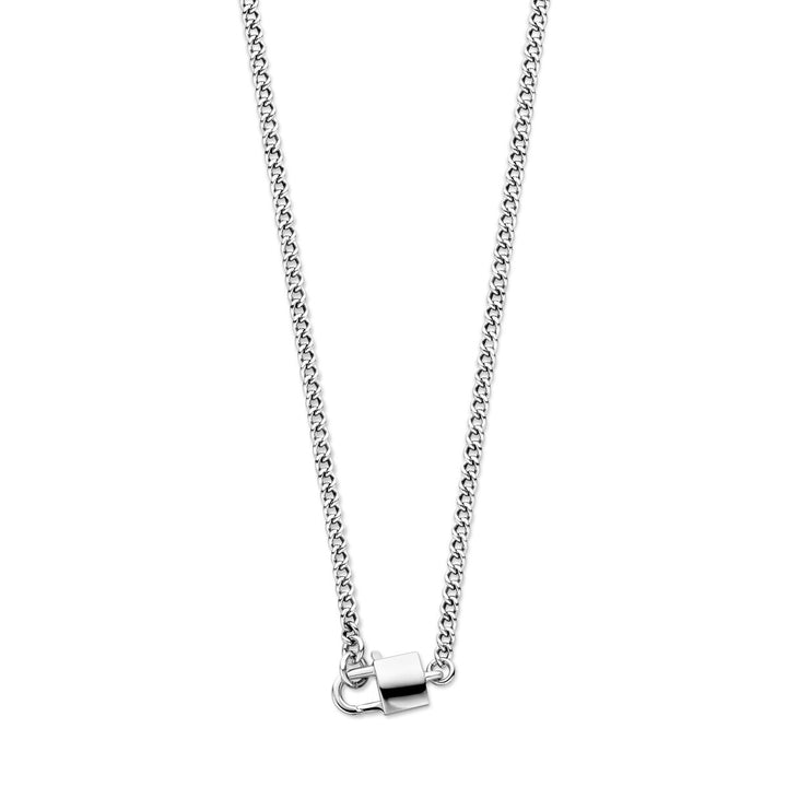 Zilveren dames ketting – gerhodineerd collier met slot hanger