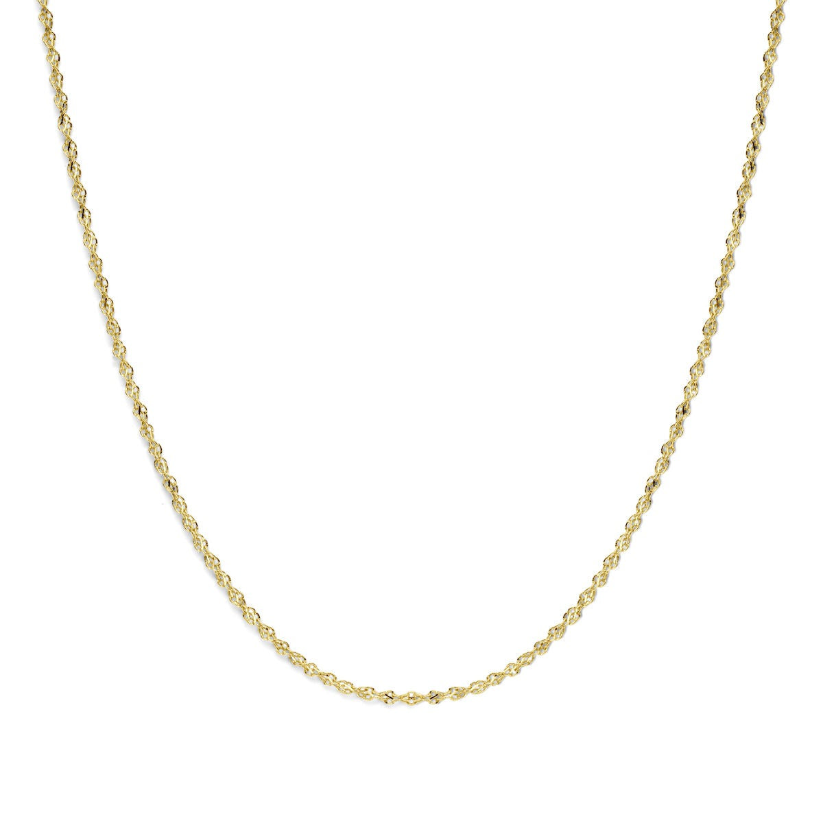 Gouden ketting met een zilverkern, gemaakt van 14k geelgoud en 925 zilver, met een fijne schakelstructuur.