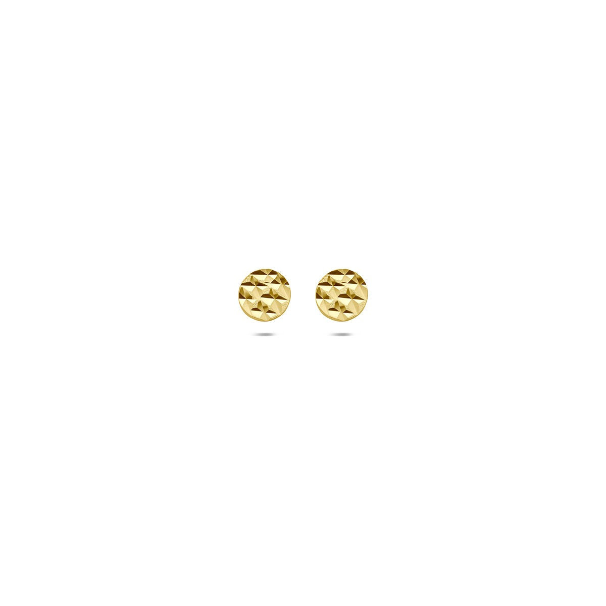 Geelgouden oorknopjes met een gestructureerd, rond oppervlak.
