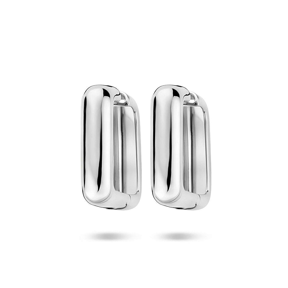 Gerhodineerde zilveren klapoorringen van 25 mm met een glanzende afwerking en een moderne, strakke vorm.