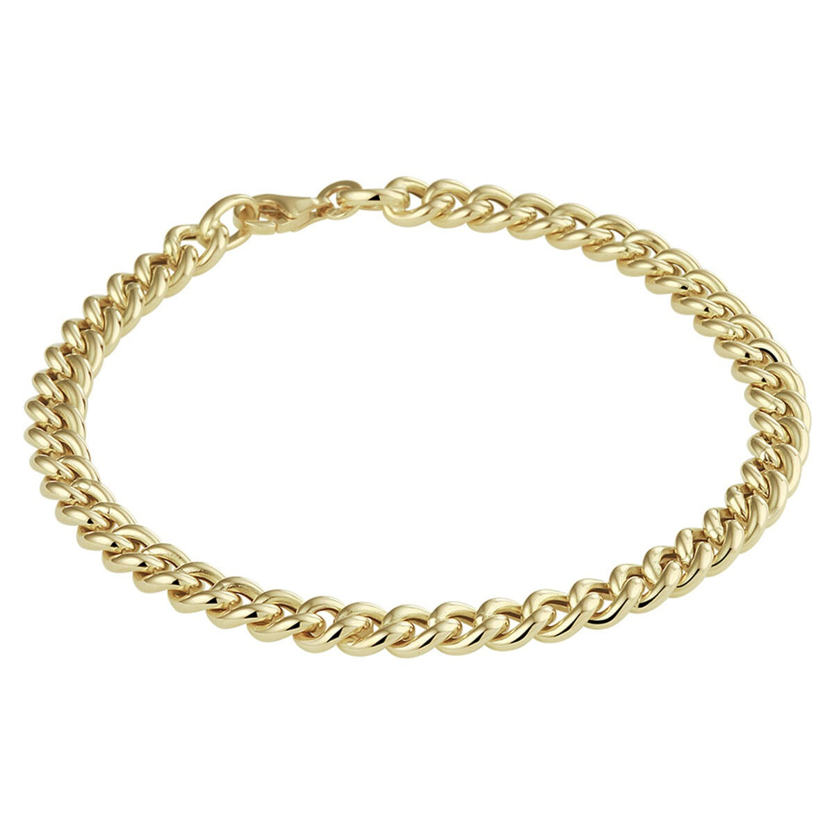 Geelgouden gourmet armband van 14k, 5,2 mm breed en 19 cm lang met een stevige schakelstructuur.