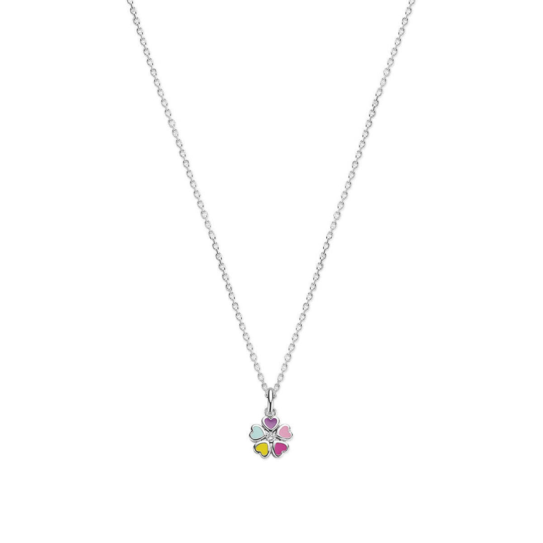 Zilveren kinderketting met bloem, emaille en zirkonia