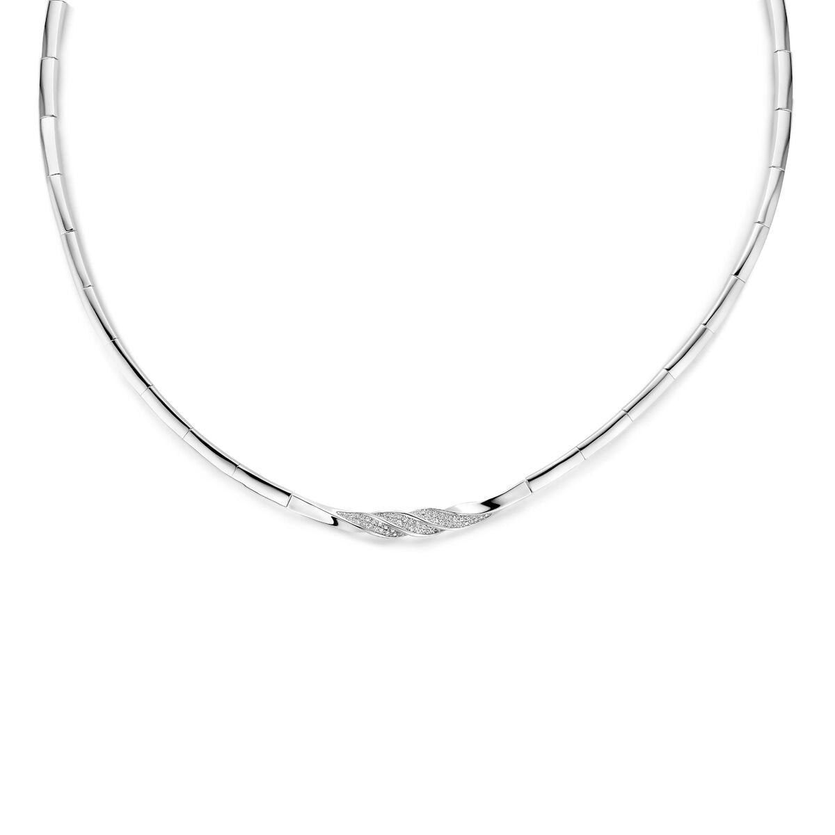 Gerhodineerd 925 zilveren collier met een gladde, ronde schakel en een centrale zirkonia.