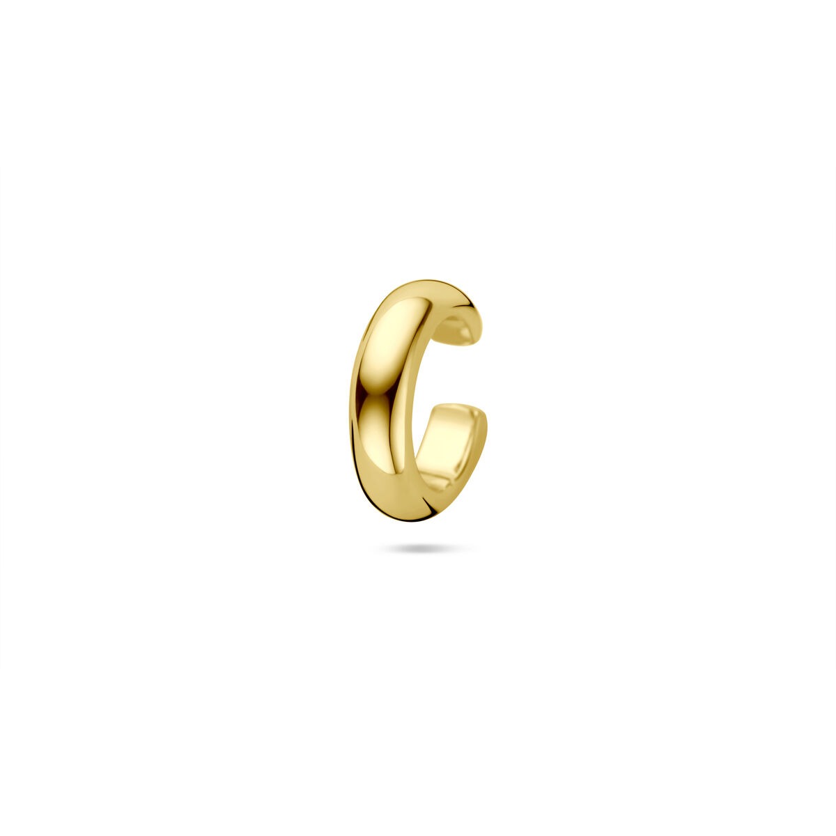 Vergulde ear cuff in geel, gemaakt van 925 zilver met een gladde, ronde afwerking.