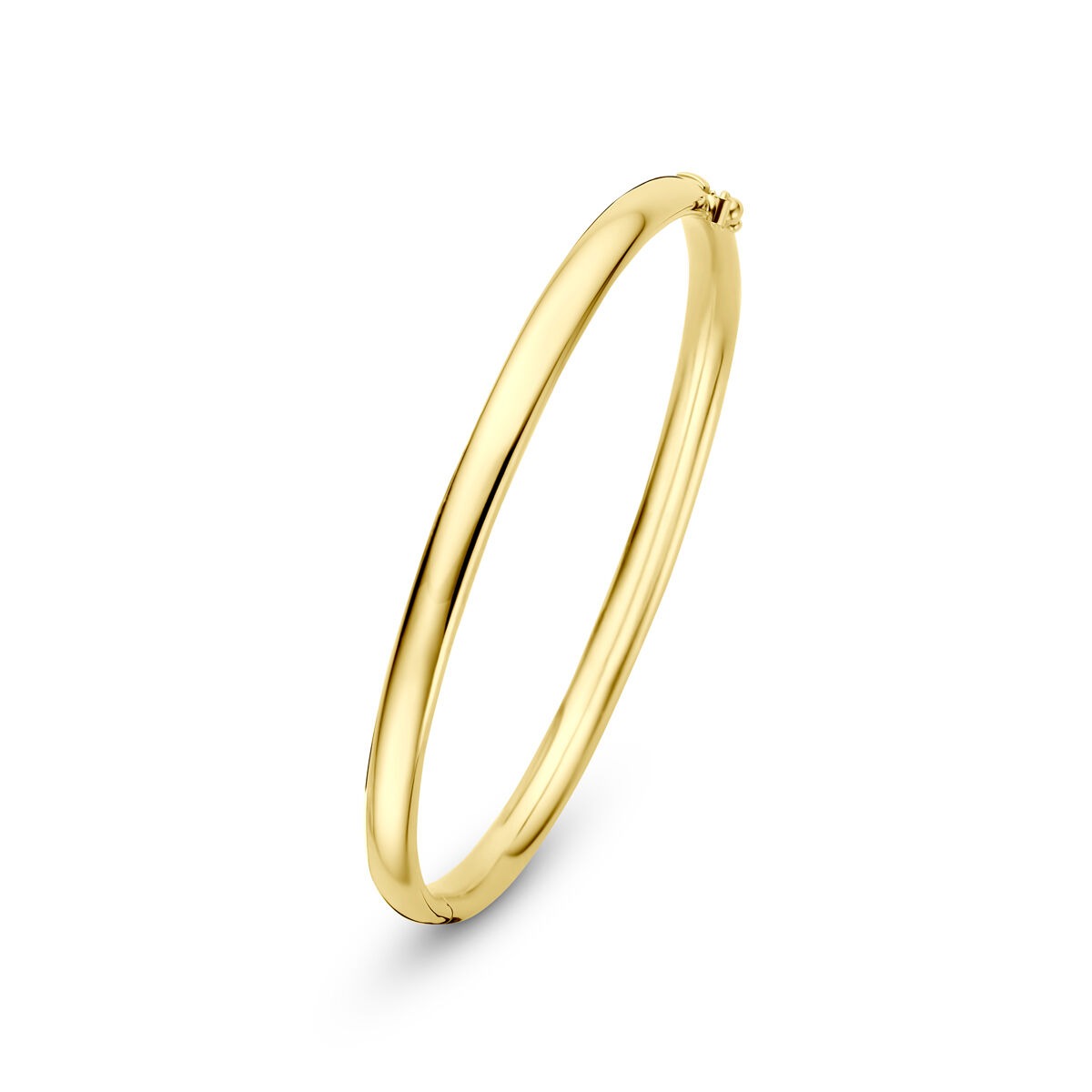 Geelgouden bangle van 14k met een breedte van 5 mm, eenvoudig en glad van ontwerp.
