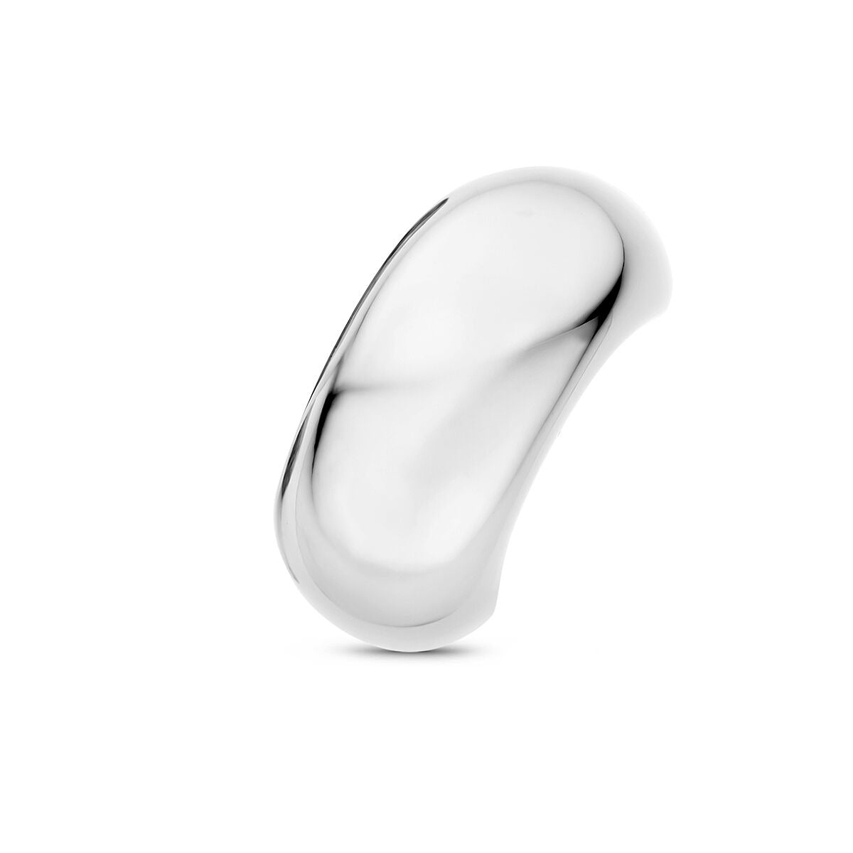 Strak zilverkleurige stalen hair cuff met een gladde, glanzende afwerking.