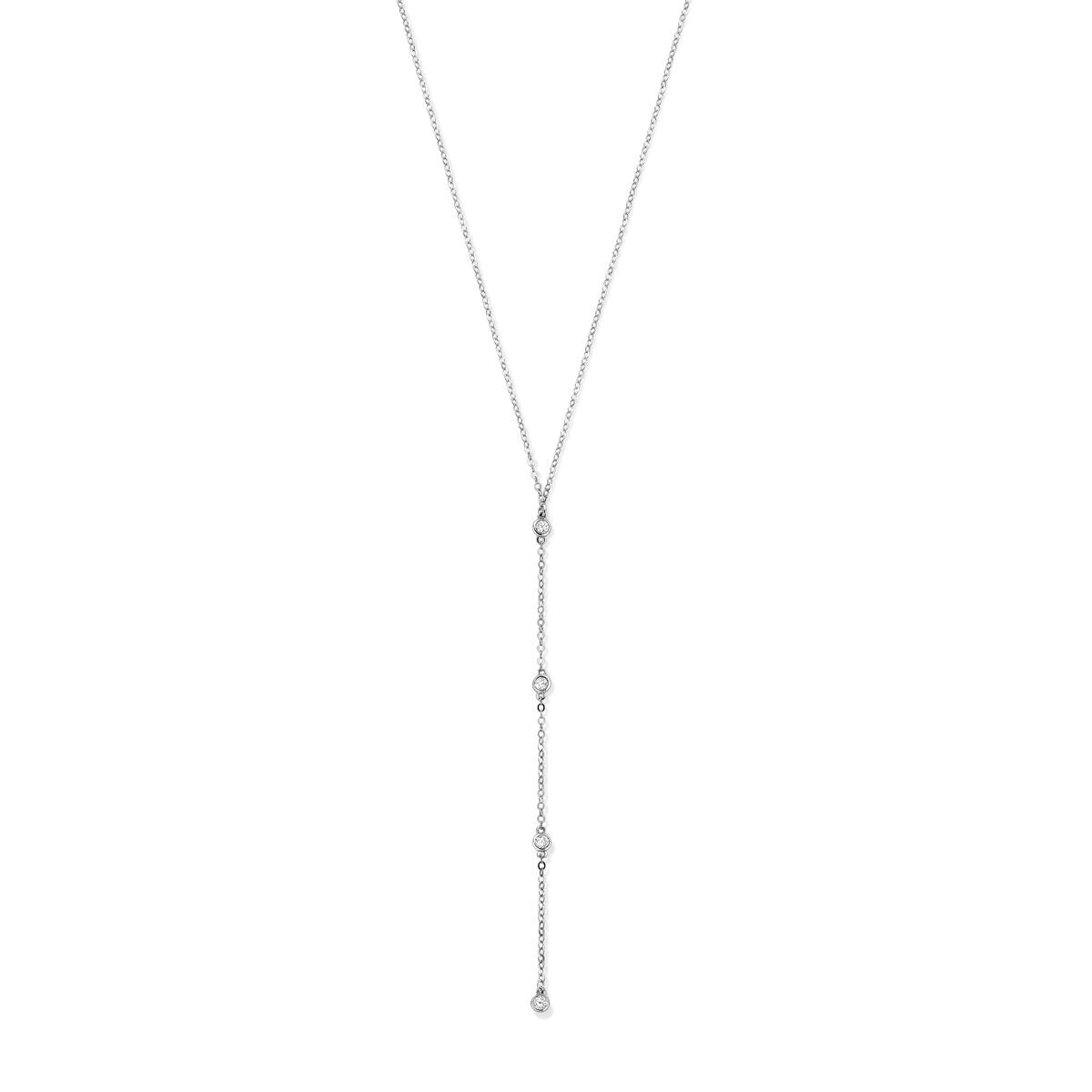 Gerhodineerd zilveren Y-collier met een lange ketting en zirkonia-steentjes.