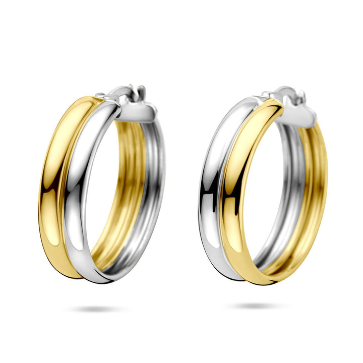 Bicolor zilveren oorringen – verguld en gerhodineerd 925 zilver, 23x6 mm