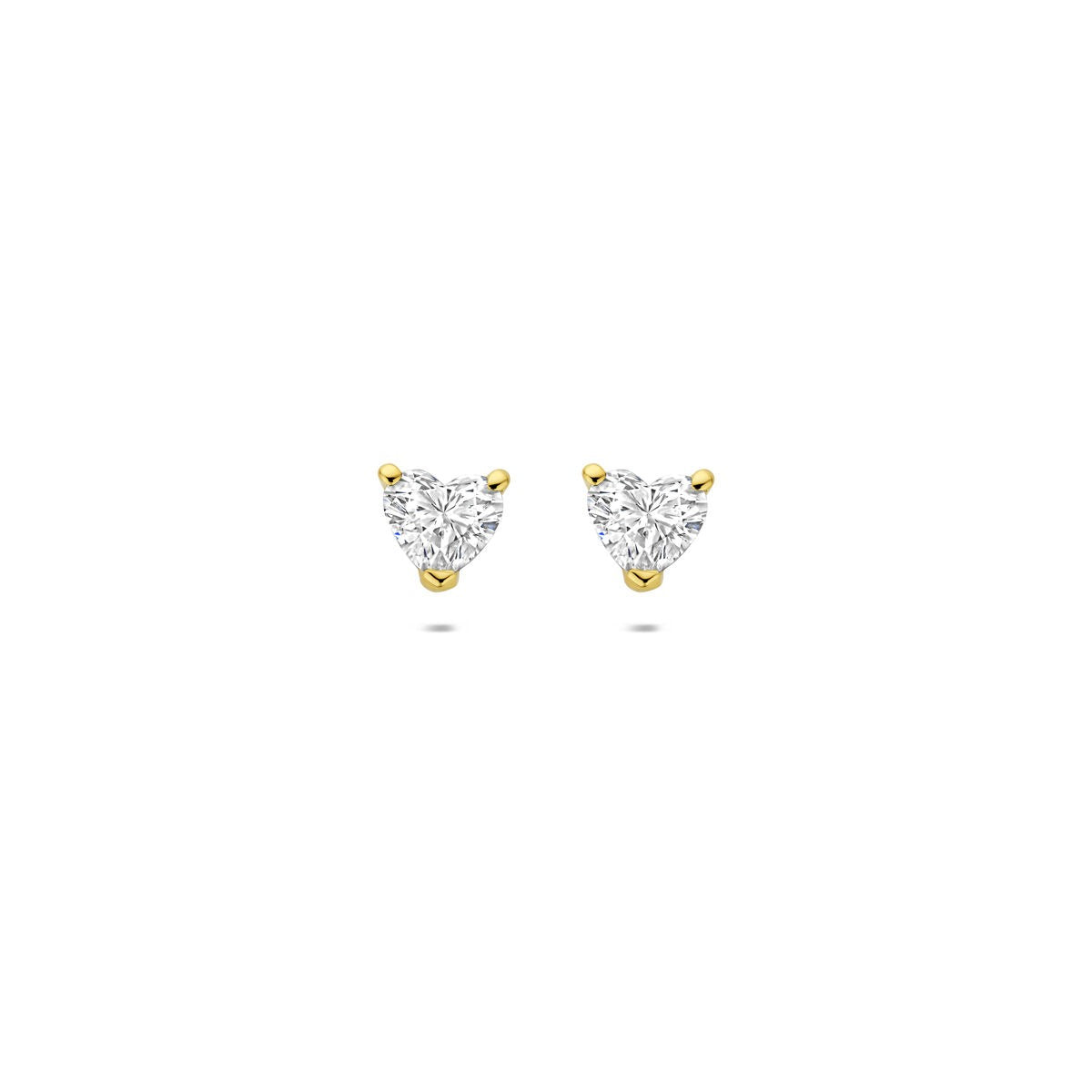 Geelgouden oorknopjes met hartvormige lab grown diamant van 0.60ct, met vier gouden zettingen.