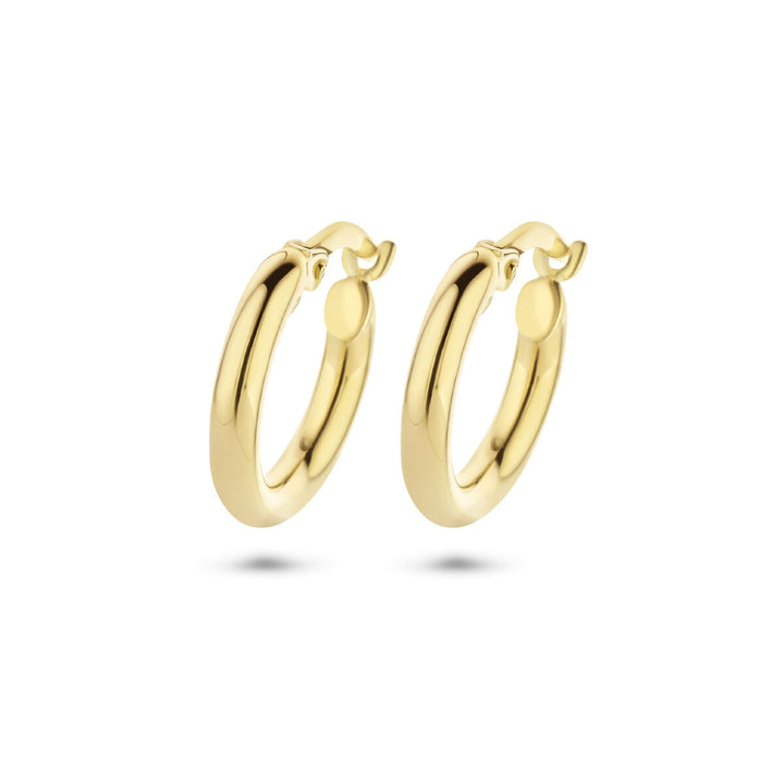 9k geelgoudkleurige oorringen – ronde buis met hefboomsluiting